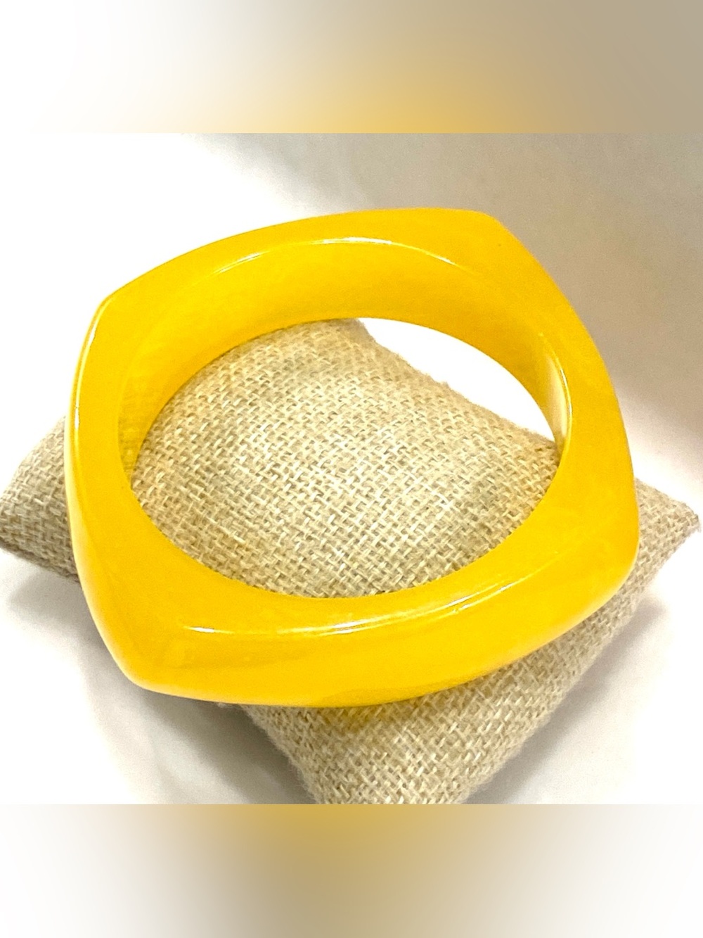 Chunky Canary Yellow Lucite Square Bangle Bracelet Acrylic Mod Translucent Geo